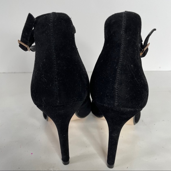 Anne Michelle Heels Black Faux Suede Pearl Buckle 7-1/2 - Picture 5 of 15